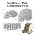 Halloween Totenkopf Untersetzer Silikonform Set mit Halterung für Harz DIY Kunst - Halter + 4 Totenkopf-Untersetzer Set / Grau