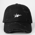 Verstelbare zwarte baseballpet met wit borduursel en trendy gescheurde details in streetwear - Eén maat / Zwart