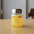 Minimalist high borosilicate glass jar with My Cup print and stainless steel lid - Blue 200ml