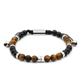Tiger eye and black onyx beaded bracelet for men with silver cylinder spacers and cord - Yellow Tiger Eye Style (B068)