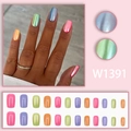Chic iridescent press-on nails in colorful metallic finish with medium square shape - Metallic Aurora (Glue Style)