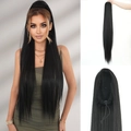 40-inch long straight black ponytail extension with drawstring net for women - Brownie Black