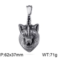 Mechanical punk wolf head pendant in vintage silver finish, dimensions 62x37mm - Mechanical Punk Wolf Head Pendant (No Chain) (KP79439-BD)