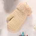 Beige double-layer knit mittens for toddlers with soft plush cuffs and neck string - 1-4 Years / Beige