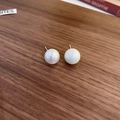 Elegant white round pearl stud earrings with gold plating on a dark wood surface - 14# Silver Pin Silver Imitation Shell Pearl (12mm)