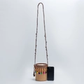 Strohgewebte zylindrische Umhängetasche mit bunten ethnischen Perlen und braunem Band - 12*12*16CM