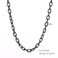 Detalle de collar de cadena negra de 7mm en acero inoxidable con medidas y peso - Eslabones Ovalados Ancho 7mm Longitud 40+5cm / Negro YN786-BLK