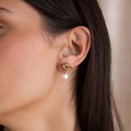 Elegant 18K gold plated titanium knot stud earring with a round white pearl drop - Twist Knot Pearl Earrings / Gold
