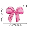 Detailed view of pink bow embroidery patch showing precise dimensions 6.1cm by 5.5cm - Pink Bow Patch Style 5