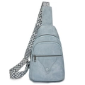 Bolso de pecho azul claro en cuero sintético con correa geométrica y cremalleras - Azul claro