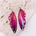 S925 silver cicada wing long earrings in rose purple gradient with glitter and rhinestones - Dreamy Rose Red Gold