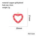 Detail of red enamel heart charm in copper gold plated with colorful zircons - Heart / Rose Red (P07334)