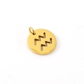 Golden plated circular Aquarius zodiac pendant with hollow-out design for jewelry - Aquarius - Single Pendant