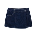 Damen Jeans-Skort in Dunkelblau mit asymmetrischem Wickeldesign und Metallbeschlägen - XS / Dunkelblauer Rock