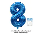 Blue 40-inch number 8 foil balloon with header card packaging and blow straw - Number 8 / 40 Inch / Blue