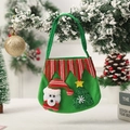 Sac cadeau de Noël en feutre avec ours blanc et sapin vert sur base vert vif - Ours en Flanelle Rayée