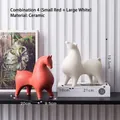 Modern orange and white ceramic animal figurines in a matte finish for home decor - Small Round Horse Set 4 (Red S+White L)