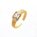 Bague en acier titane plaqué or 18 carats avec zircon rectangulaire de luxe - Or+Blanc