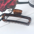 Deep brown tortoiseshell hollow square hair claw clip for elegant hair styling - Glossy Dark Brown Tortoiseshell