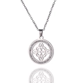 Stainless steel witch knot pendant necklace with round sparkling zircon crystals for women - Style 1 / Steel