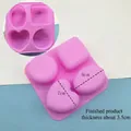 Pink silicone mold with 4 holes for soap making, featuring heart, circle and square shapes - 7228-4-Cavity Round Square Heart Oval