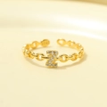 S925 silver chain ring with Z initial and sparkling zircon in a gold finish - Gold-Letter Z