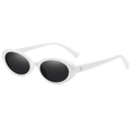 Retro oval sunglasses in gloss white frame with dark lenses for a chic vintage look - White Frame Black Grey Lens