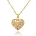 Detailed close-up of a golden heart-shaped zircon pendant with a grid pattern texture - Heart Grid Pattern Style (AL-D1055)