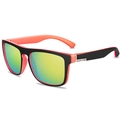 Polarized sports sunglasses featuring matte black frames with bright orange inner temples - Black-Red Frame with Yellow-Green Mirror