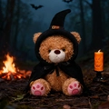 Brauner Halloween Teddybär Plüschtier mit schwarzem Zauberhut und Samtumhang - Brauner Bär / 30cm