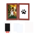 Folding wooden pet memorial frame kit with paw print ink pad and photo display - Redwood