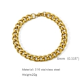 8mm gold-plated 316 stainless steel Cuban link chain bracelet for men and women - 8mm/18cm / Gold