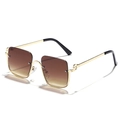 Chic semi-rimless tea gradient sunglasses with stylish gold metal temples and round detail - Gold Frame Tea Lens