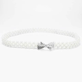 Double-layer white pearl elastic waist belt with silver rhinestone butterfly buckle - Silver Rhinestone Bow (KL139-21)