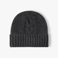 Dark grey ribbed knit beanie with stylish cable pattern and fold-over cuff - One Size / Dark Gray