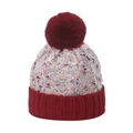 Bonnet en tricot torsadé gris avec pompon bordeaux en fausse fourrure et revers large - M (56-58cm) / Bordeaux