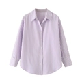 Close-up of purple and white striped poplin shirt with horizontal striped cuff detail - XS / Purple Stripe