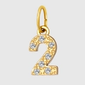 Golden number 2 pendant featuring sparkling cubic zirconia stones for DIY jewelry - Number 2