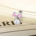 Elegante orecchino a fiocco con zirconi a cuore rosa e pietra quadrata bianca in argento - 2# Rosa (Singolo)