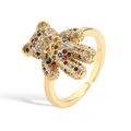 Detail of a gold bear ring featuring colorful pavé stones and micro-inlaid cubic zirconia - Gold Multicolor Zirconia (3D Style)