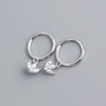 S925 sterling silver hoop earrings with marquise-cut zircon leaf drop charms - Price per Pair / White Gold