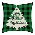 Christmas pillow case with black green plaid pattern and beige tree design - Green Black Plaid Christmas Tree
