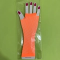 Neon orange fishnet fingerless long gloves in elastic nylon mesh with finger holes - With Card Pack / Orange