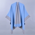 Elegant blue and grey split knit poncho cape for women with high quality drape - Blue and Grey