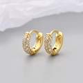 Detail of gold-plated hoop earrings featuring three rows of micro-pave cubic zirconia - Full Diamond Style / Small / Gold