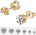 Golden stainless steel crown studs with zircon in six sizes from 3mm to 8mm - 3mm / Gold+White