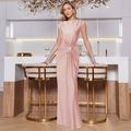 Elegant sleeveless pink maxi dress with ruched waist detail and satin finish - Pink