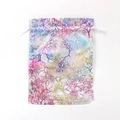Pearlescent coral pattern organza gift bag with multi-color gradient drawstring closure - 9x12cm / White Coral