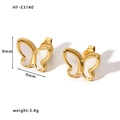 Minimalist 18K gold plated stainless steel butterfly stud earrings with white shell inlay - Gold Butterfly Mother of Pearl Style (HF-E3140) / 18K Gold / Gold
