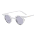 Retro hip-hop sunglasses with white chunky frame, grey round lenses and gold rivets - White Frame Light Grey Lens